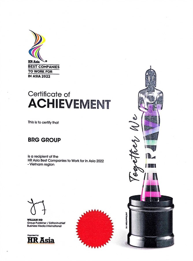 Tập đoàn BRG được vinh danh là “ Nơi làm việc tốt nhất Châu Á” năm 2022