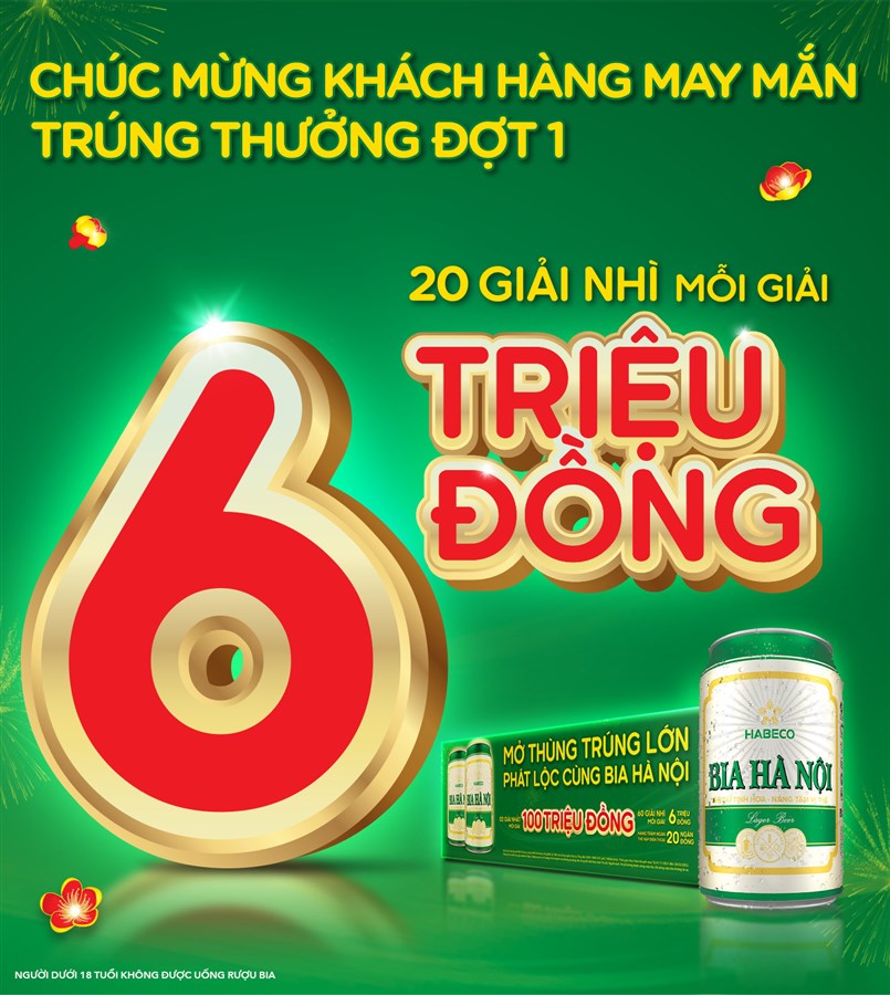 Bia Hà Nội công bố danh sách khách hàng may mắn trúng thưởng đợt 1 chương trình khuyến mại “Mở thùng trúng lớn – Phát lộc cùng Bia Hà Nội”